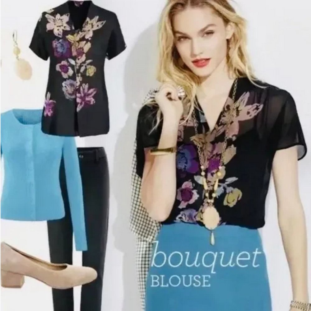 CAbi #3332 Floral Sheer Blouse Top Size XS